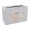 Une urne forme valise en carton blanc avec l'inscription Vive la Retraite coloris or métallisé
