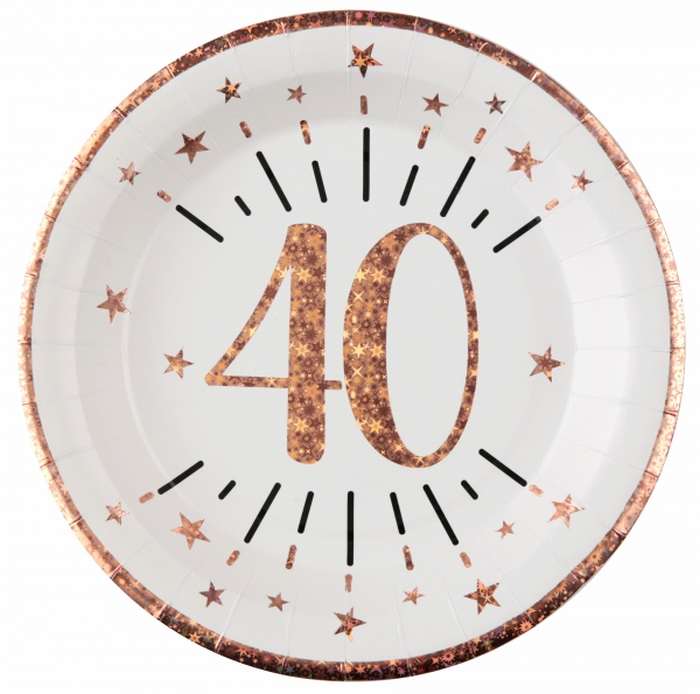 Assiette ronde 40 ans, Décoration de table anniversaire rose gold