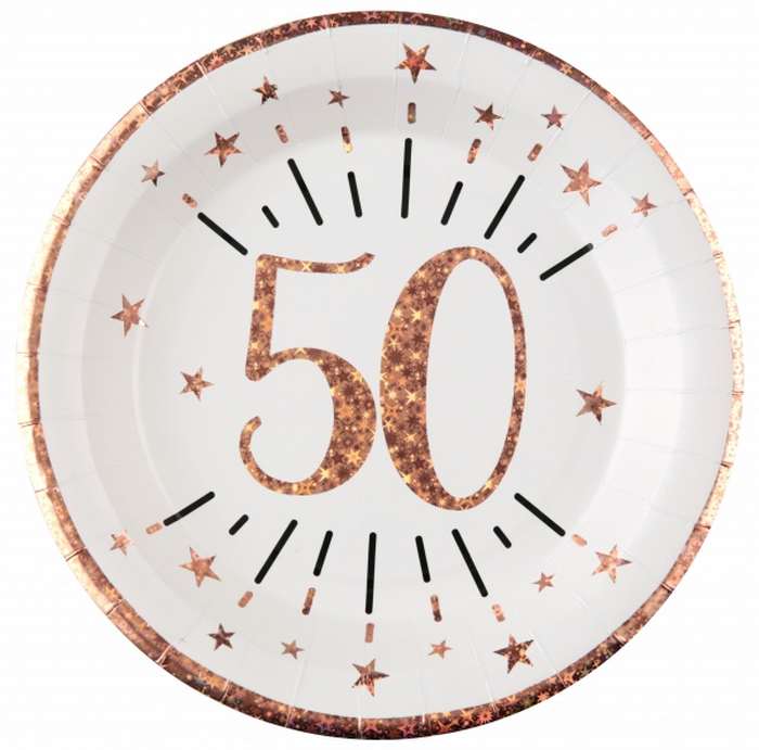Assiette ronde 50 ans, Décoration de table anniversaire rose gold