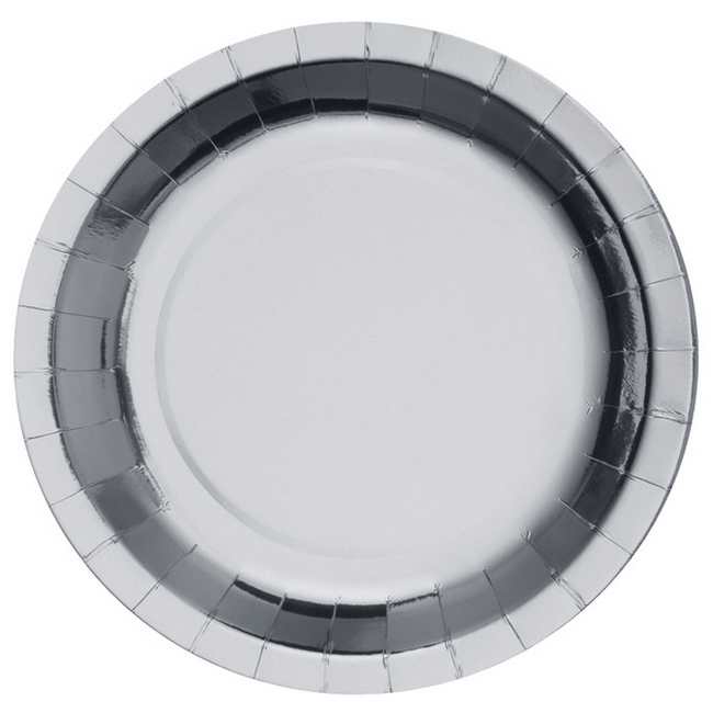 10 Assiettes rondes en carton couleur argent métallisé D.26 cm