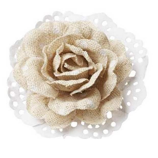 10 Minis roses à pois blanc en lin et papier d.6cm