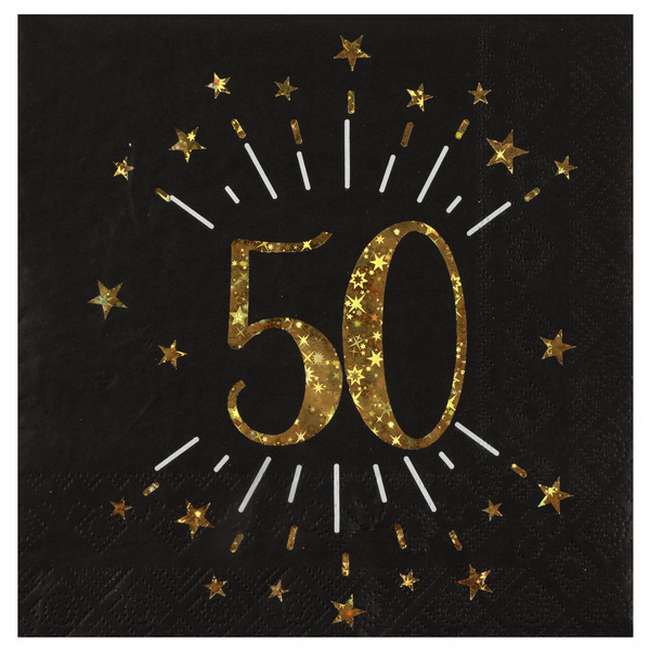 Serviette papier anniversaire 50 ans noir et or, Décoration de table