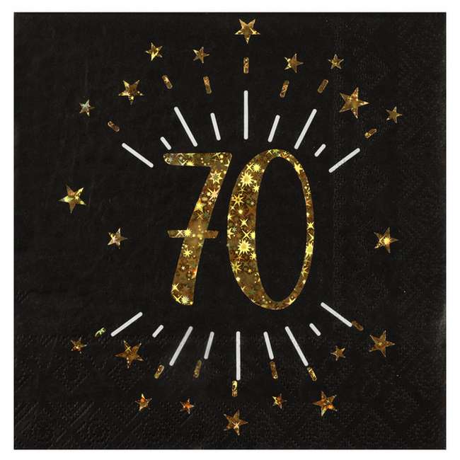 10 Serviettes anniversaire 70 ans noir et or métallisé