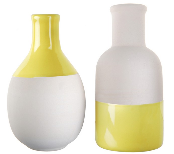 2 Vases scandinaves  jaune et blanc assortis