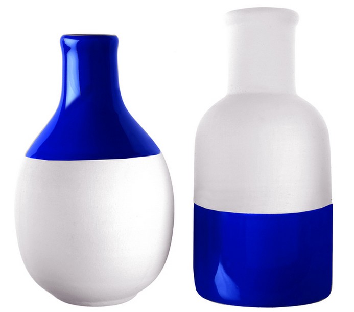 2 Vases scandinaves bleu et blanc assortis