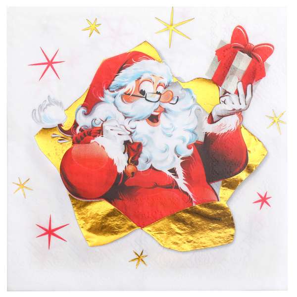 20 Serviettes en papier Père Noël traditionnel blanc, rouge et or