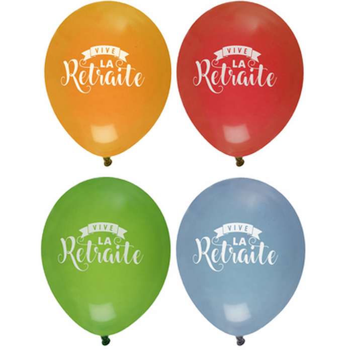 8 Ballons Départ en retraite multicolore, D. 23 cm.