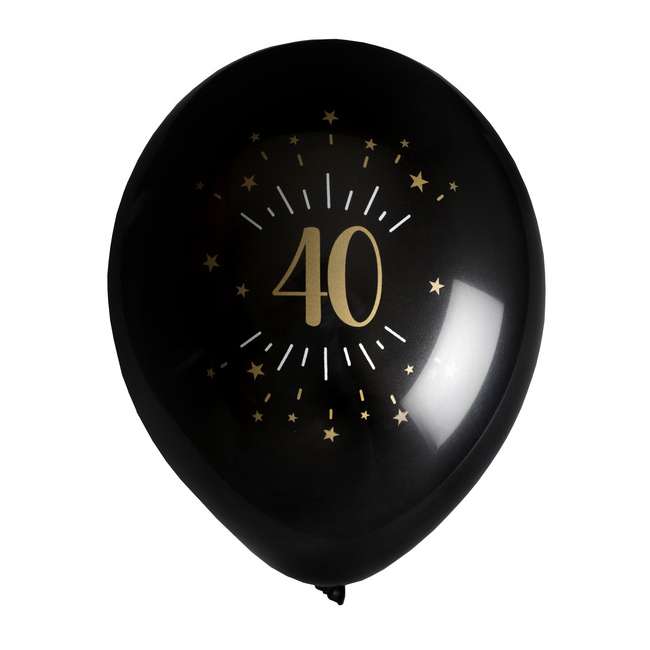 Décoration de salle anniversaire, ballons latex 40 ans noir et or