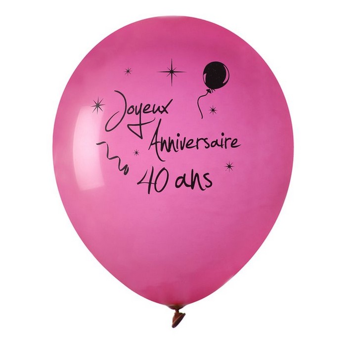 Ballon  joyeux anniversaire Fuschia 40 ans x 8