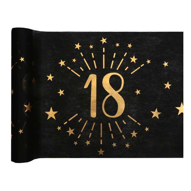 Chemin de table 18 ans, décoration de table anniversaire noir et or