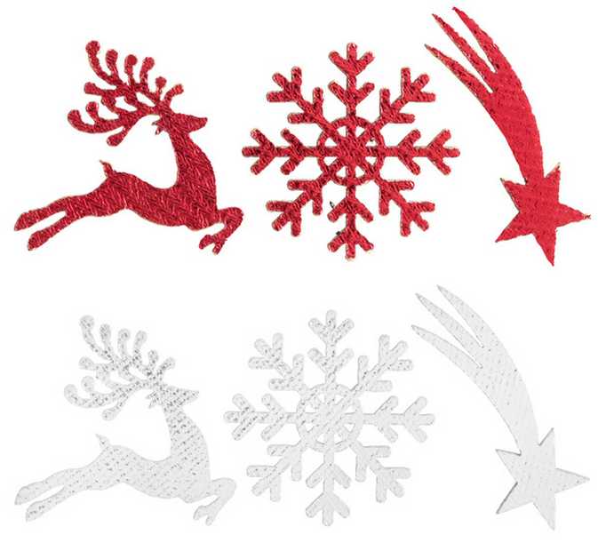 Confettis Noël en bois rennes, flocons,étoiles filantes rouge métallisé