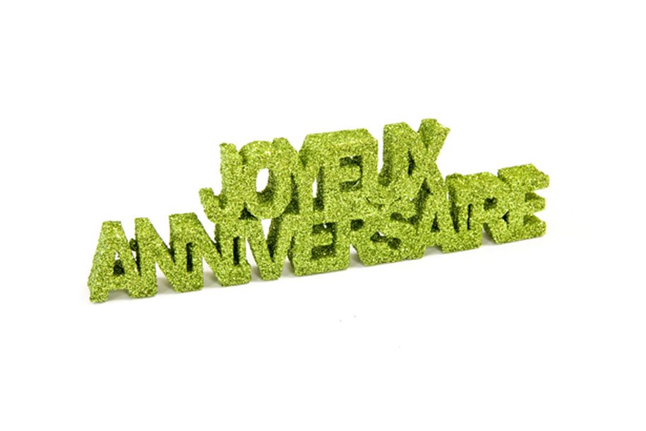 Déco table joyeux anniversaire PM Vert anis pailleté