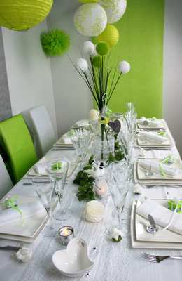 deco de table et de salle en blanc et vert anis | 1001 deco table