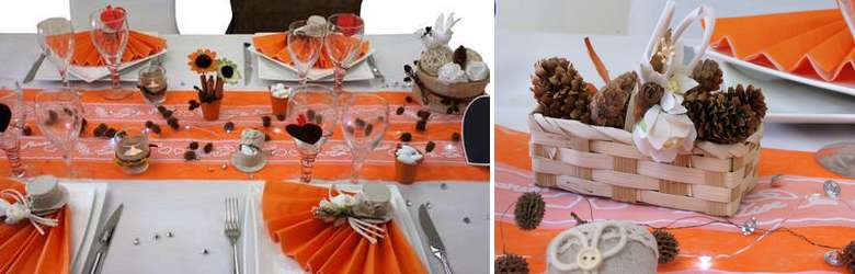 Exemple de décoration de table mariage couleur d'automne.