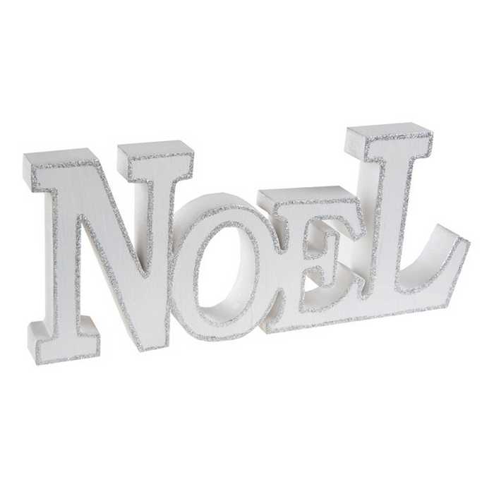 Lettres NOEL en bois blanc pailletées argent 24 cm