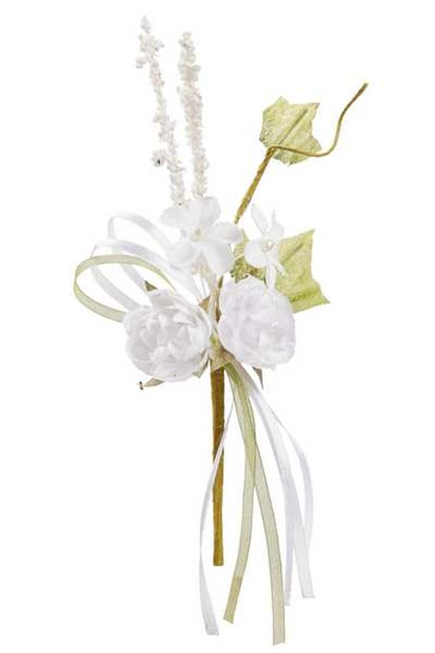 Mini bouquet de fleurs tissu blanc 15cm