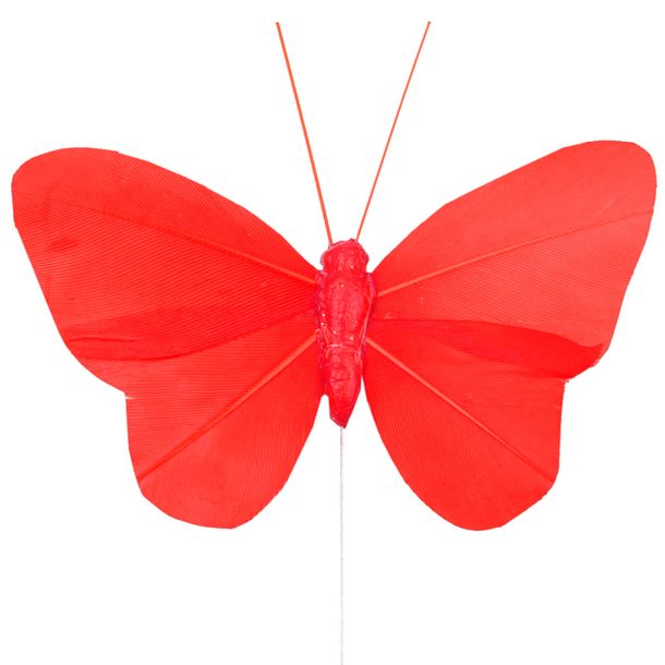 Papillon uni sur tige rouge x6