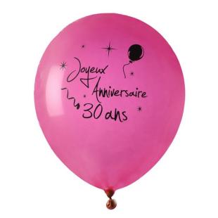 Ballons latex fuschia 30 ans, décoration de salle anniversaire