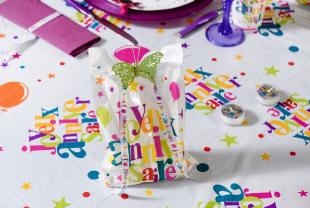 Nappe pvc anniversaire multicolore, déco de table anniversaire enfants