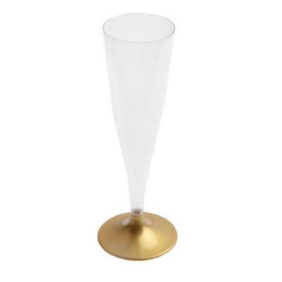 Flûte à champagne transparent recyclable avec le pied coloris or vendu en lot de 20.