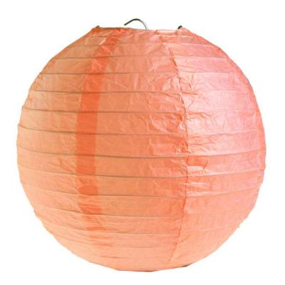 2 Lampions boules chinoises en papier coloris  Corail  de 30 cm pour la décoration de votre salle de fêtes