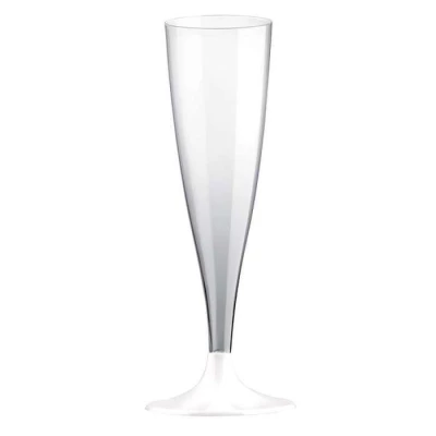 Flûte à champagne  transparent recyclable avec le pied coloris blanc vendue en lot de 20.
