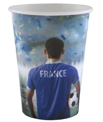 20 Gobelets en carton avec en décor vu de dos un joueur maillot bleu sur lequel est inscrit France tenant un ballon de foot