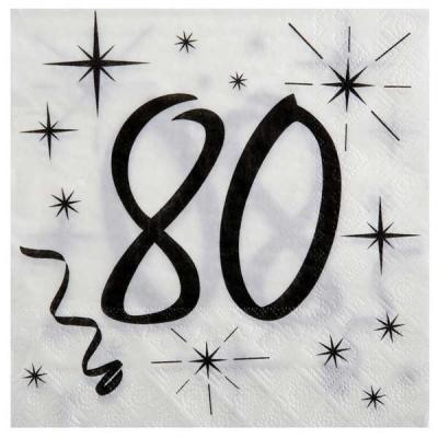 Sachets de 20 serviettes en papier blanches imprimés 80  pour une décoration  anniversaire  80 ans