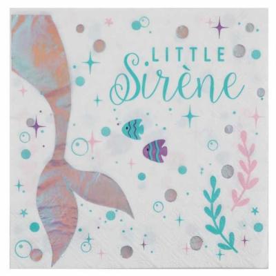20 Serviettes en papier décor Sirène coloris pastel