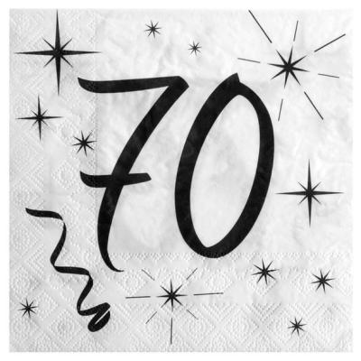 Sachets de 20 serviettes en papier blanches imprimés 70ans pour une décoration  anniversaire 18ans