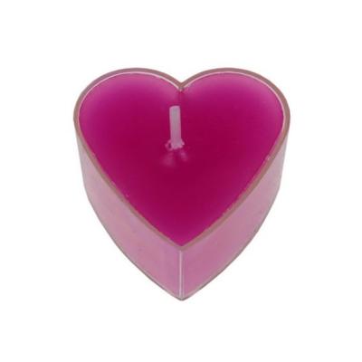 24 Bougies chauffe plat  fuschia forme coeur dans une coque en plastique pour vos décorations de table mariage, baptême, anniversaire ou Noël.