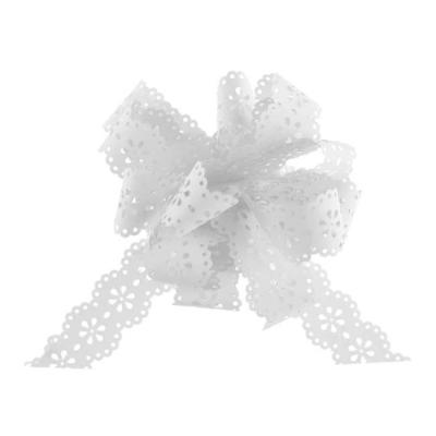 5 Nœuds automatiques ruban en polypropylène dentelle de fleurs coloris blanc