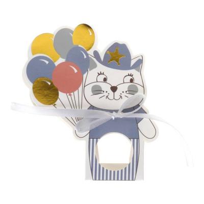 6 Boites à dragées ou bonbons représentant un chat avec un chapeau de cow-boy, un bouquet de ballons multicolores.