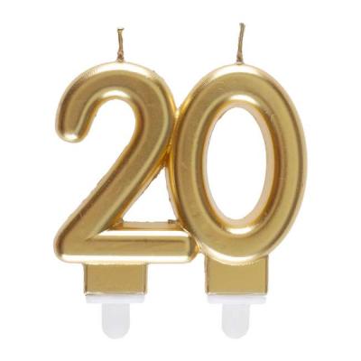 Une bougie d'anniversaire 20 ans coloris  Or formant le chiffre 20 à piquer sur le gâteau.