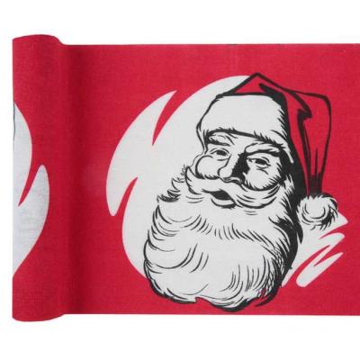 Chemin de table en coton, largeur 28 cm, vendu en rouleau de 3 mètres, rouge décor tête de Père Noël