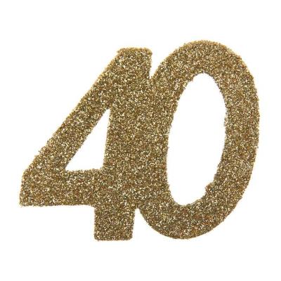 6 Grands confettis anniversaire de 5 cm x 5cm en carton pailleté or représentant le chiffre 40 pour une décoration de table anniversaire 40 ans