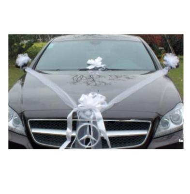 Kit de décoration de voiture mariage blanc, du tulle en rouleau, des nœuds à tirer en pvc, du ruban satin,,
