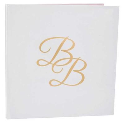 Livre d'or naissance, baptême, couverture cartonnée coloris blanc, décor lettres BB coloris or avec 20 pages blanches