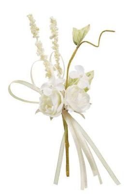 Mini bouquet fleurs en tissu ivoire 15cm pour une décoration de table mariage, baptême à fixer sur un rond de serviette, un contenant à dragées, sur une urne mariage à décorer