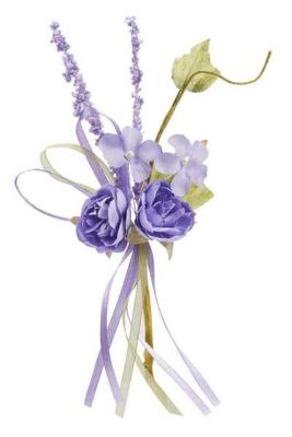 Mini bouquet fleurs en tissu lavande 15cm pour une décoration de table mariage, baptême à fixer sur un rond de serviette, un contenant à dragées, sur une urne mariage à décorer