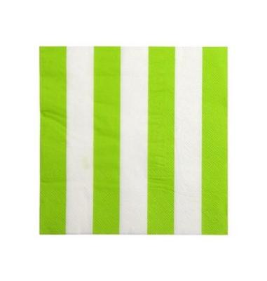 Serviette  en papier vert anis à rayures blanches