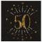 10 Serviettes en papier fond noir, impression du chiffre 50 coloris or métallisé pour une décoration de table anniversaire 50 ans