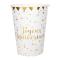20 Gobelets en carton blanc avec l'inscription Joyeux Anniversaire en coloris or métallisé
