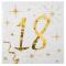 20 Serviettes en papier anniversaire 18 ans blanches avec impression coloris or métallisé