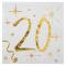 20 Serviettes en papier anniversaire 20 ans blanches avec impression coloris or métallisé
