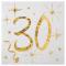 20 Serviettes en papier anniversaire 30 ans blanches avec impression coloris or métallisé