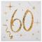 20 Serviettes en papier anniversaire 60 ans blanches avec impression coloris or métallisé