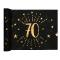 5 Mètres chemin de table anniversaire 70 ans en intissé, fond noir, impression du chiffre 70 et d'étoiles coloris or métallisé.