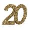 6 Grands confettis anniversaire de 5 cm x 5cm en carton pailleté or représentant le chiffre 20 pour une décoration de table anniversaire 20 ans