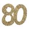 6 Grands confettis anniversaire de 5 cm x 5cm en carton pailleté or représentant le chiffre 80 pour une décoration de table anniversaire 80 ans